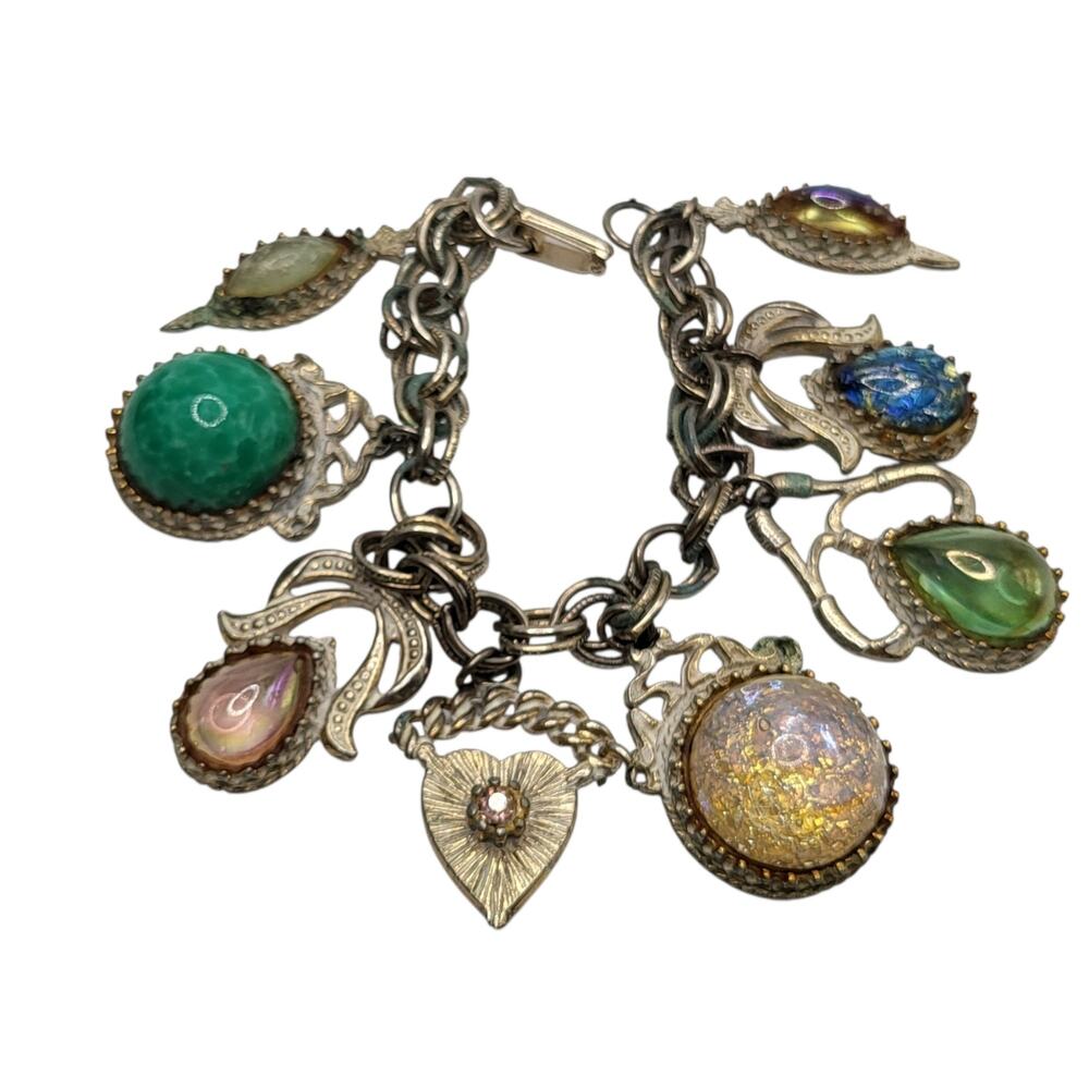 Vintage Dragon’s Breath Art Glass Charm Bracelet West Germany Style